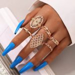 Women Cocktail Set of 6 Gold Plated Contemporary Finger Ring - VAIRAVI