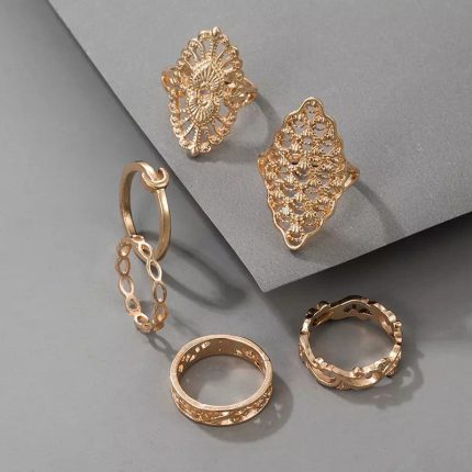 Women Cocktail Set of 6 Gold Plated Contemporary Finger Ring - VAIRAVI