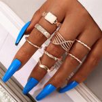 Gold Plated Contemporary Stackable Rings Set of 8 - VAIRAVI