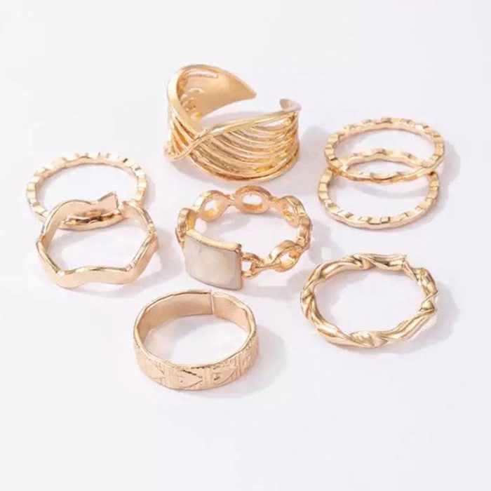 Gold Plated Contemporary Stackable Rings Set of 8 - VAIRAVI