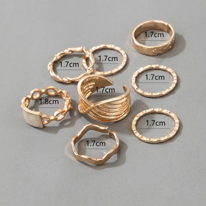 Gold Plated Contemporary Stackable Rings Set of 8 - VAIRAVI