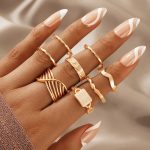 Gold Plated Contemporary Stackable Rings Set of 8 - VAIRAVI