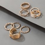 Gold Plated Contemporary Stackable Rings Set of 8 - VAIRAVI