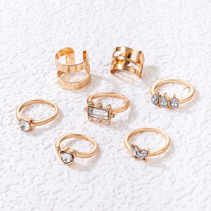 Gold Plated Stone Studded Contemporary Stackable Rings Set of 8 - VAIRAVI