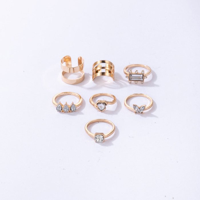 Gold Plated Stone Studded Contemporary Stackable Rings Set of 8 - VAIRAVI