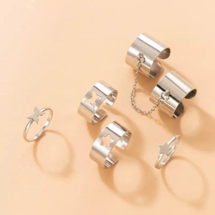 Set of 6 Silver-Plated Adjustable Finger Ring For Women - VAIRAVI