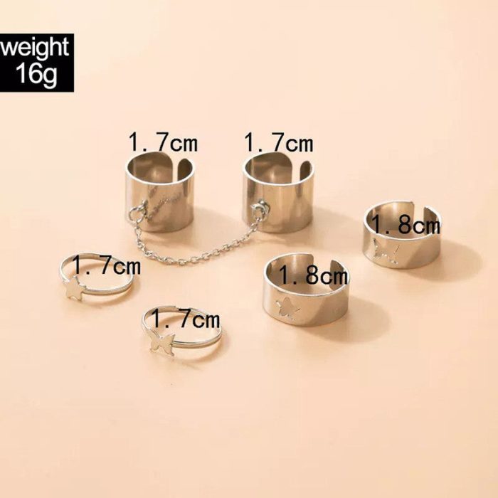 Set of 6 Silver-Plated Adjustable Finger Ring For Women - VAIRAVI