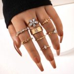 Women Set of 8 Gold Plated Adjustable Mom Floral Finger Ring - VAIRAVI