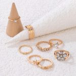 Women Set of 8 Gold Plated Adjustable Mom Floral Finger Ring - VAIRAVI