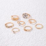 Women Set of 8 Gold Plated Adjustable Mom Floral Finger Ring - VAIRAVI
