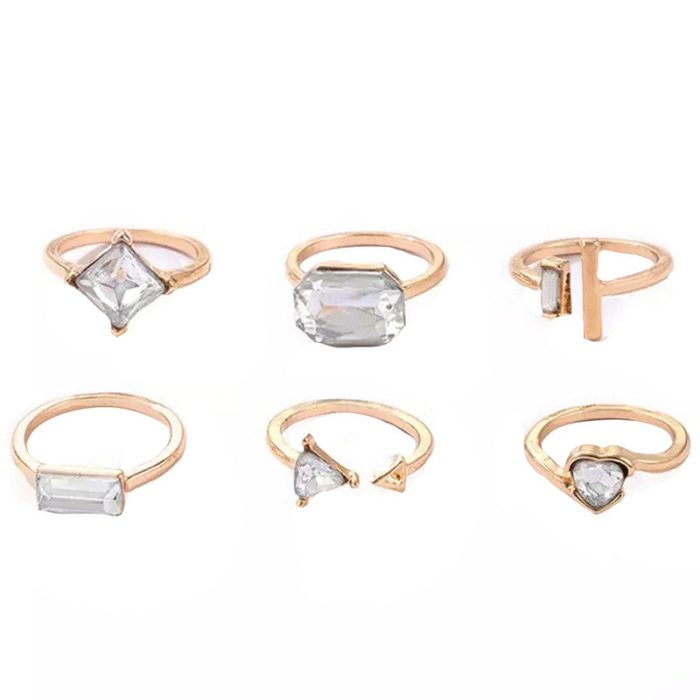Gold Plated Stone Studded Contemporary Stackable Rings Set of 6 - VAIRAVI
