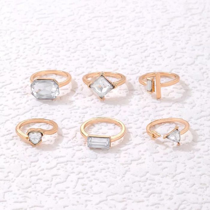 Gold Plated Stone Studded Contemporary Stackable Rings Set of 6 - VAIRAVI