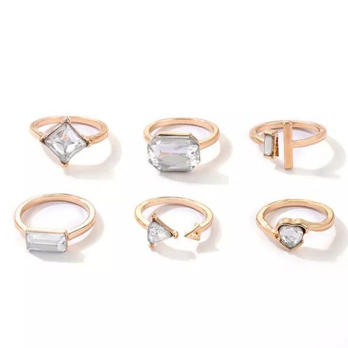 Gold Plated Stone Studded Contemporary Stackable Rings Set of 6 - VAIRAVI