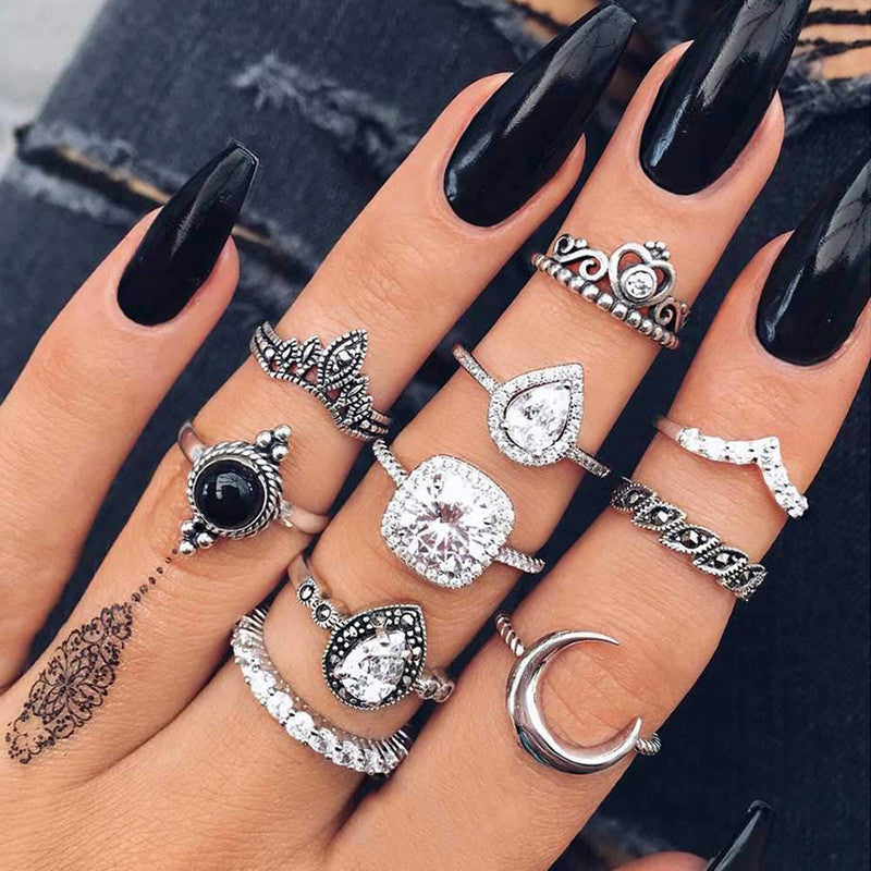Silver Plated Set of 10 Stone studded Stackable Rings Set For Women and Girls - VAIRAVI Silver Plated Set of 10 Stone studded Stackable Rings Set For Women and Girls - VAIRAVI