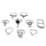 Silver Plated Set of 10 Stone studded Stackable Rings Set For Women and Girls - VAIRAVI