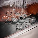 Silver Plated Set of 10 Stone studded Stackable Rings Set For Women and Girls - VAIRAVI