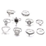 Silver Plated Set of 10 Stone studded Stackable Rings Set For Women and Girls - VAIRAVI