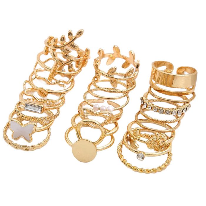 Gold Plated Stone Studded Finger Ring (Set Of 24) - VAIRAVI