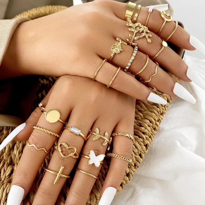 Gold Plated Stone Studded Finger Ring (Set Of 24) - VAIRAVI