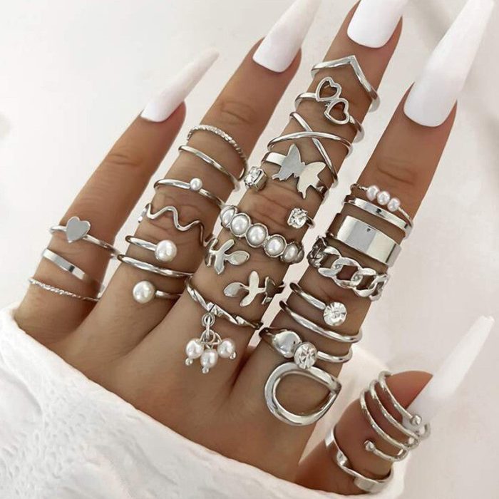 Silver Plated Stackable Rings (Pack of 22) - VAIRAVI