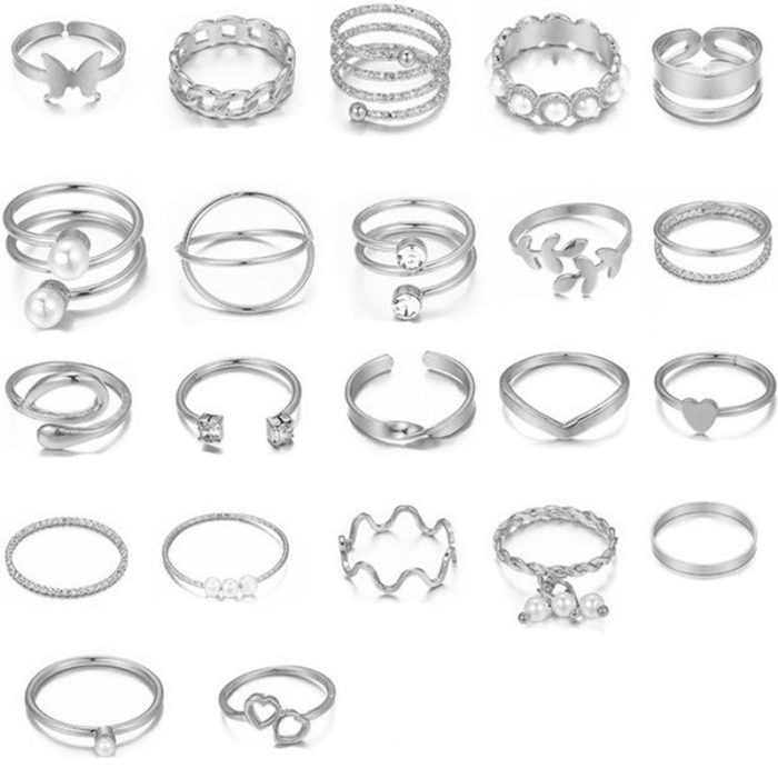 Silver Plated Stackable Rings (Pack of 22) - VAIRAVI
