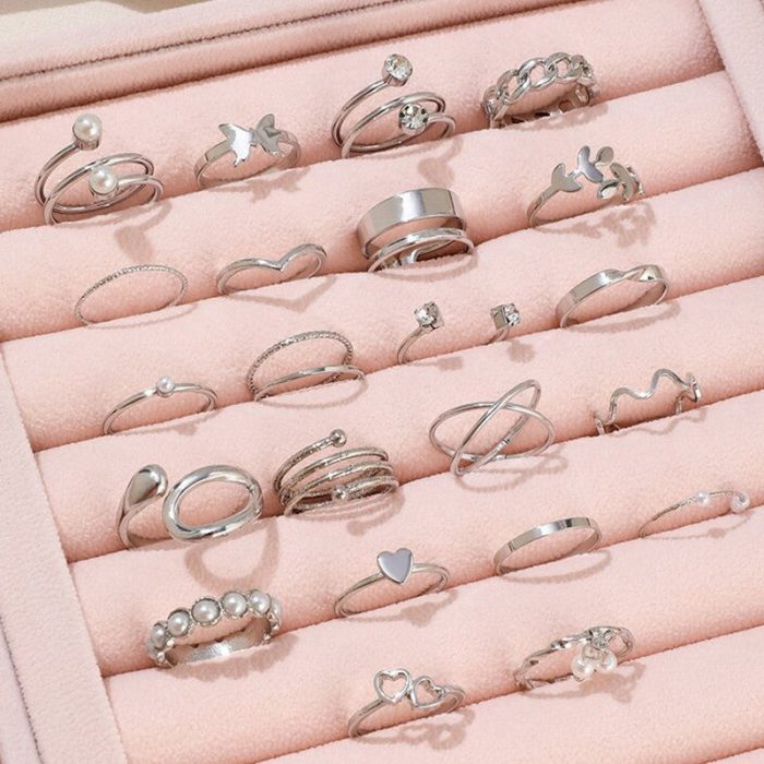 Silver Plated Stackable Rings (Pack of 22) - VAIRAVI
