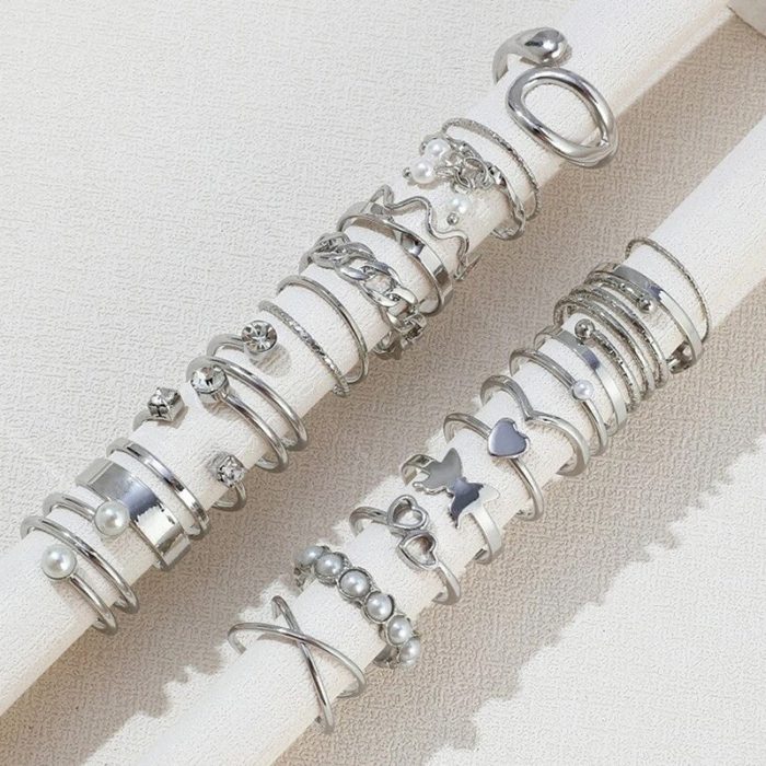 Silver Plated Stackable Rings (Pack of 22) - VAIRAVI