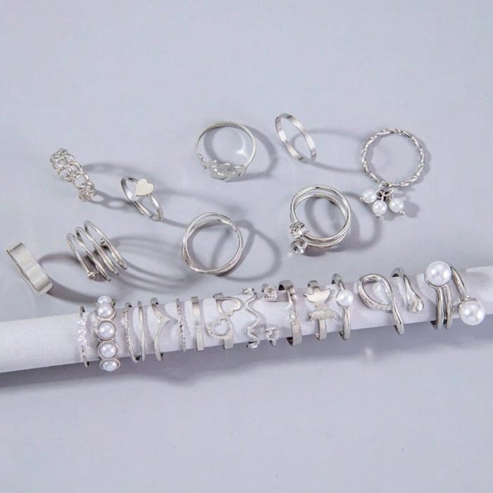 Silver Plated Stackable Rings (Pack of 22) - VAIRAVI
