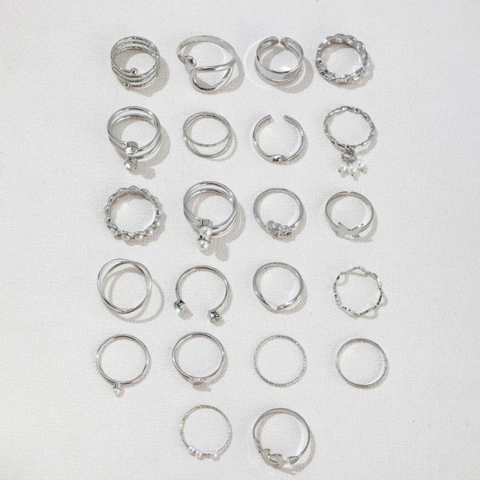 Silver Plated Stackable Rings (Pack of 22) - VAIRAVI