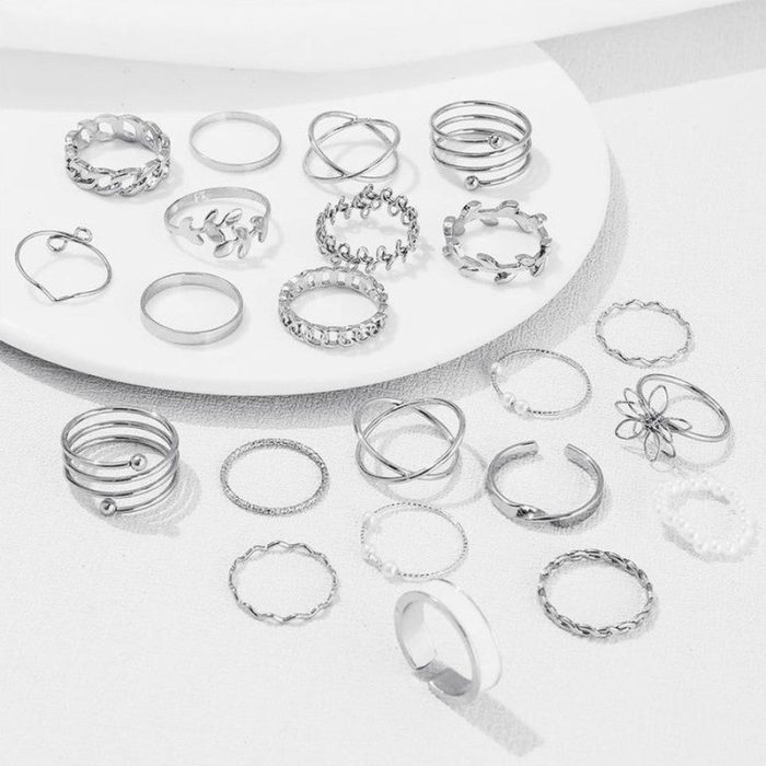 Silver Plated Stackable Rings (Pack of 22) - VAIRAVI
