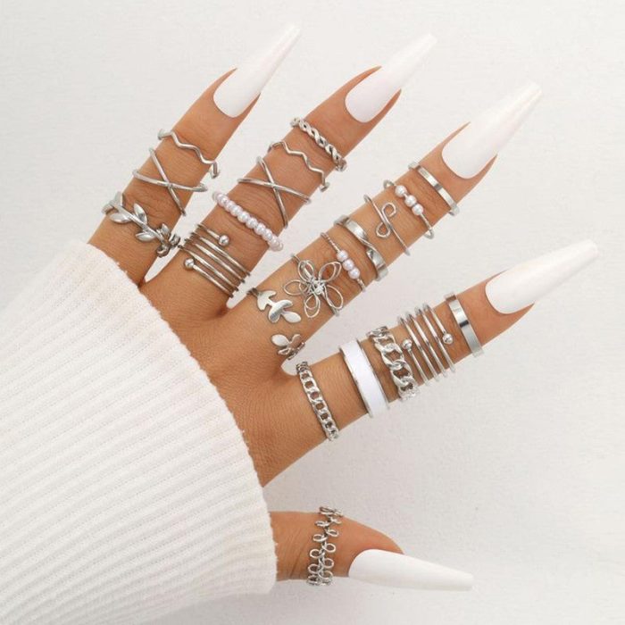 Silver Plated Stackable Rings (Pack of 22) - VAIRAVI