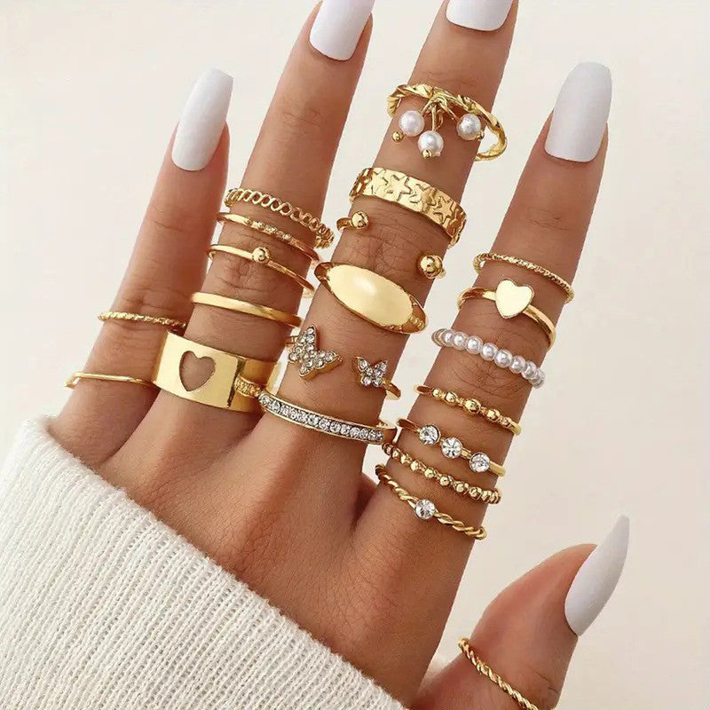 Gold Plated Stackable Rings (Pack of 21) - VAIRAVI Gold Plated Stackable Rings (Pack of 21) - VAIRAVI