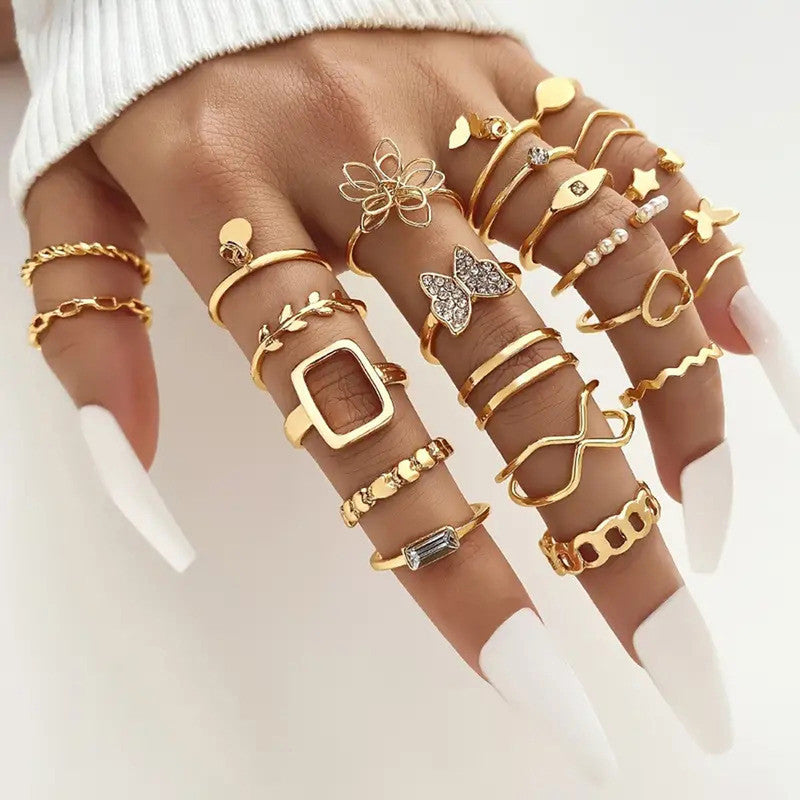 Gold Plated Stackable Rings (Pack of 23) - VAIRAVI Gold Plated Stackable Rings (Pack of 23) - VAIRAVI