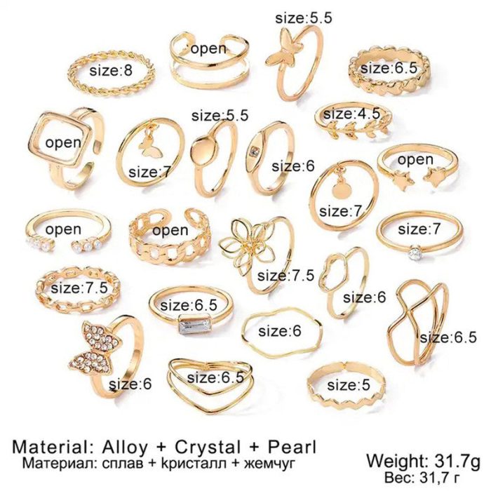 Gold Plated Stackable Rings Pack of 23 For Women - VAIRAVI