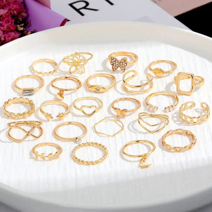 Gold Plated Stackable Rings Pack of 23 For Women - VAIRAVI