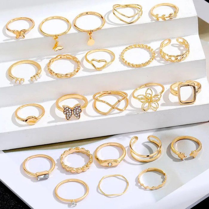 Gold Plated Stackable Rings Pack of 23 For Women - VAIRAVI
