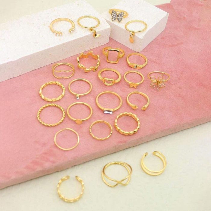 Gold Plated Stackable Rings (Pack of 23) - VAIRAVI
