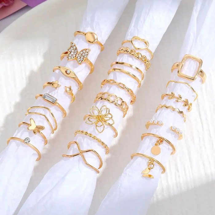 Gold Plated Stackable Rings Pack of 23 For Women - VAIRAVI