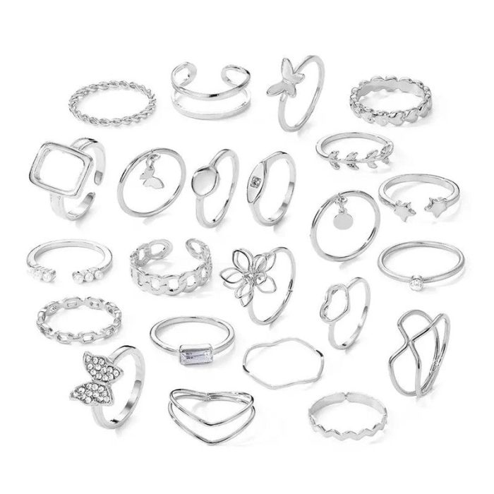 Silver Plated Stackable Rings (Pack of 23) - VAIRAVI