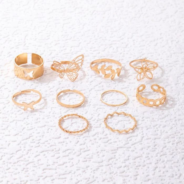 Gold Plated Stackable Rings (Pack of 10) - VAIRAVI