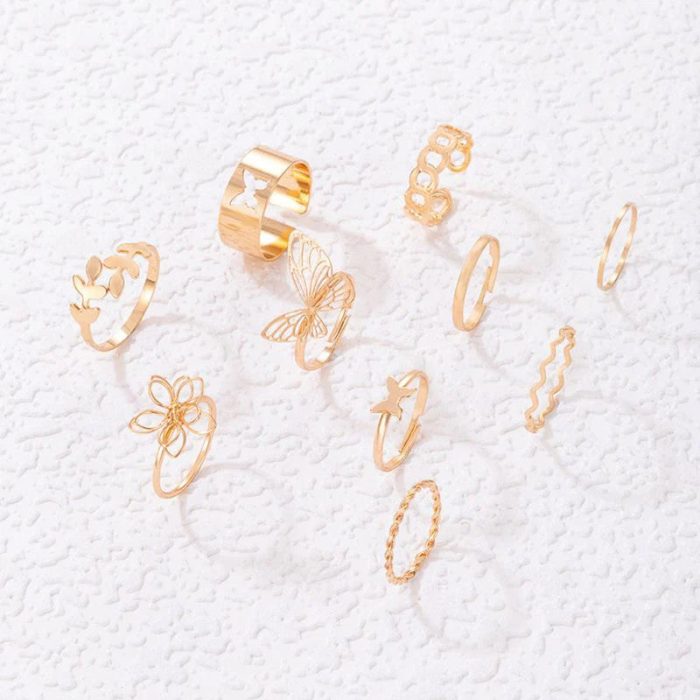 Gold Plated Stackable Rings (Pack of 10) - VAIRAVI