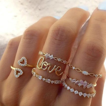 Gold Plated Stackable Rings Pack of 7 For Women - VAIRAVI