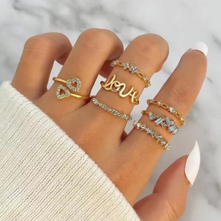 Gold Plated Stackable Rings (Pack of 7) - VAIRAVI