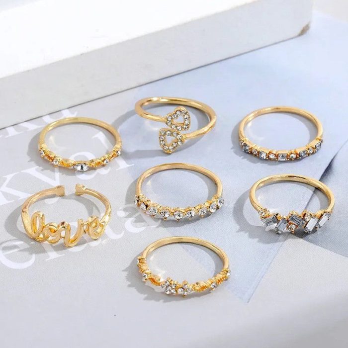 Gold Plated Stackable Rings (Pack of 7) - VAIRAVI