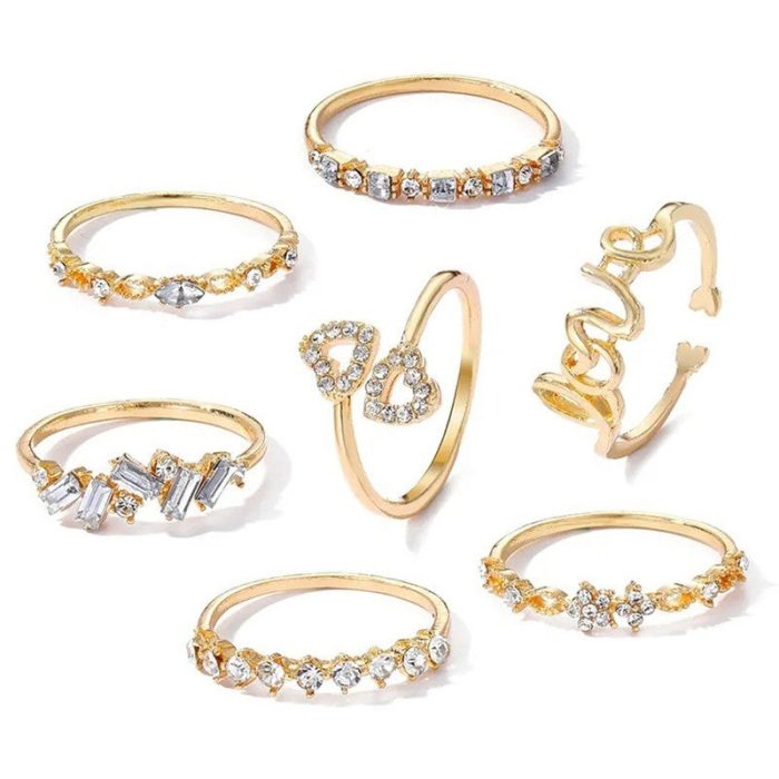 Gold Plated Stackable Rings Pack of 7 For Women - VAIRAVI