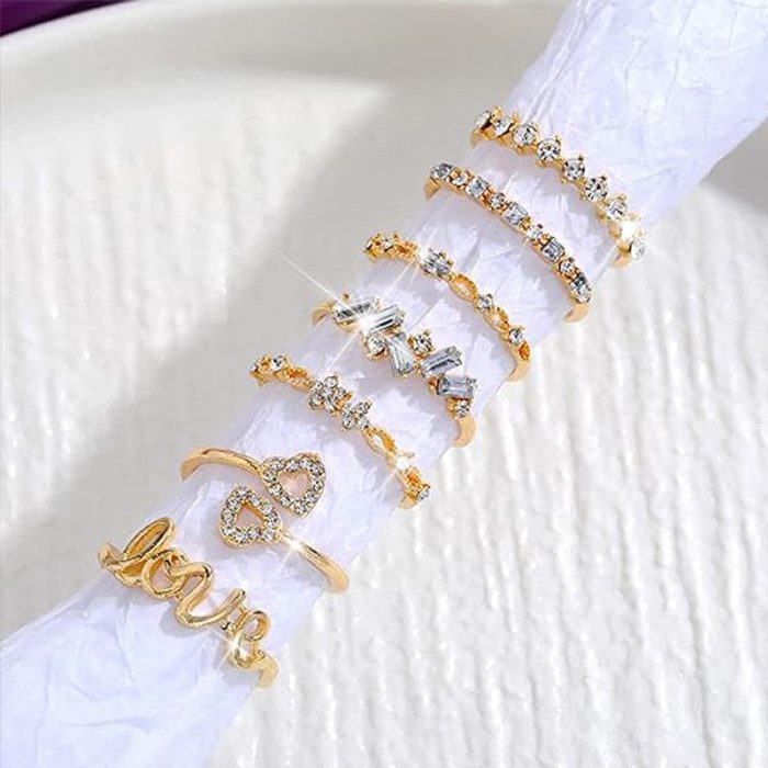 Gold Plated Stackable Rings (Pack of 7) - VAIRAVI