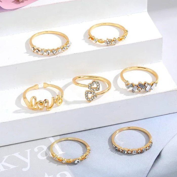 Gold Plated Stackable Rings Pack of 7 For Women - VAIRAVI
