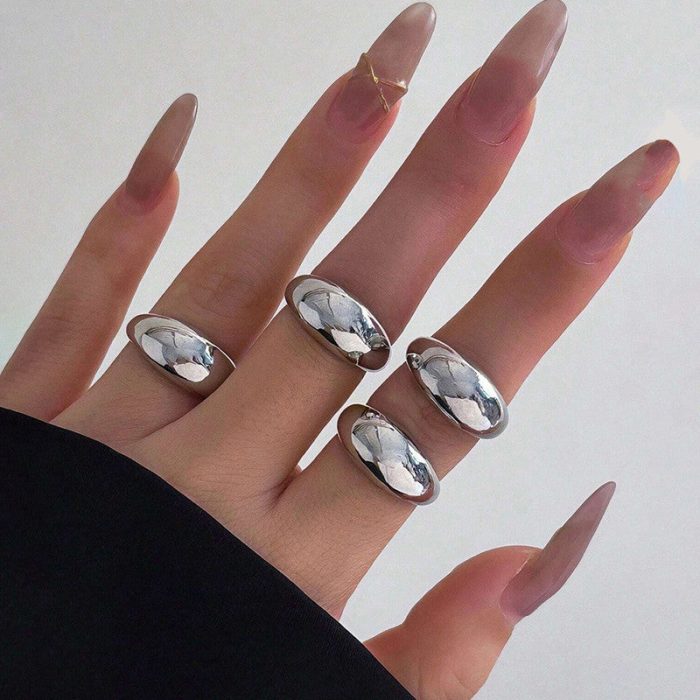 Trending Silver Plated Set of 4 Stackable Finger Rings - VAIRAVI
