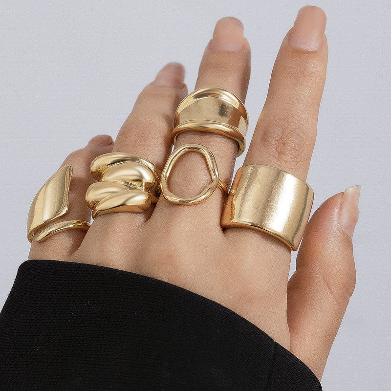 Trending Gold Plated Set of 5 Stackable Finger Rings - VAIRAVI Trending Gold Plated Set of 5 Stackable Finger Rings - VAIRAVI