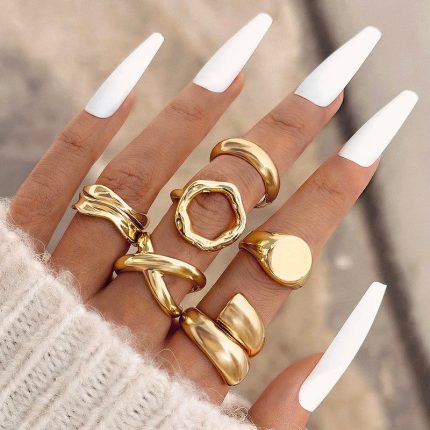 Trending Gold Plated Set of 6 Stackable Finger Rings - VAIRAVI